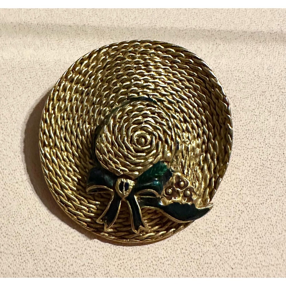 MFA Museum of‎ Fine Arts Straw Hat Pin Brooch Gold Tone w/ Blue Enamel